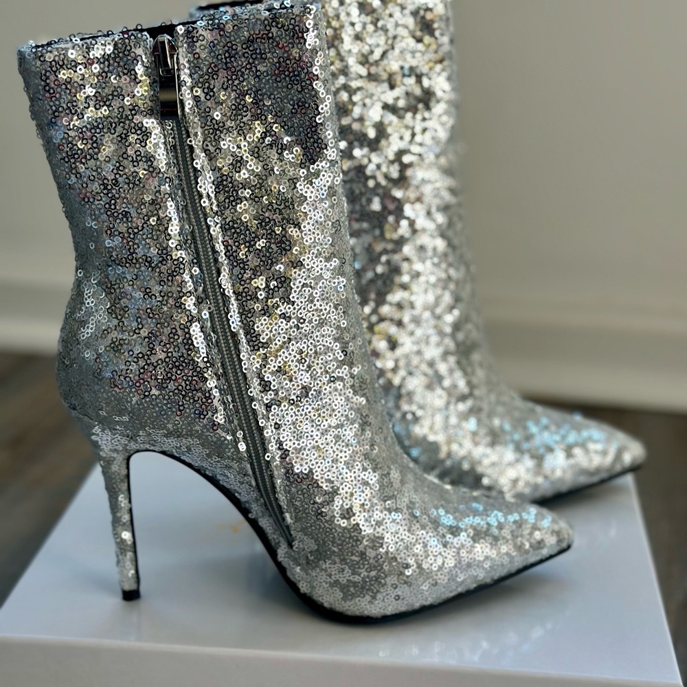 Women’s Sequins Stiletto Pointed Ankle Boots New in Box US 8 - Picture 3 of 14